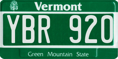 VT license plate YBR920