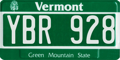 VT license plate YBR928