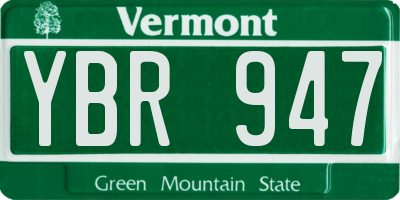 VT license plate YBR947