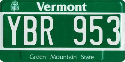 VT license plate YBR953