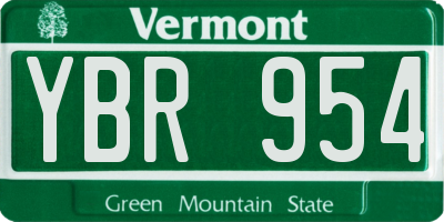 VT license plate YBR954