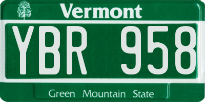 VT license plate YBR958
