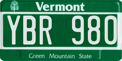 VT license plate YBR980