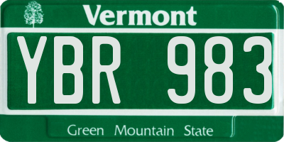 VT license plate YBR983