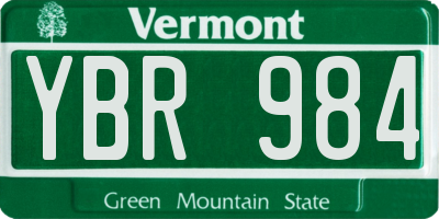 VT license plate YBR984