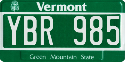 VT license plate YBR985