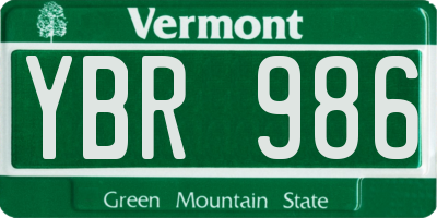 VT license plate YBR986