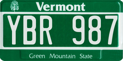 VT license plate YBR987