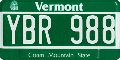 VT license plate YBR988