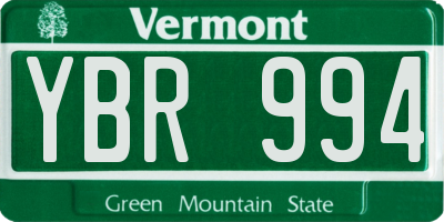 VT license plate YBR994