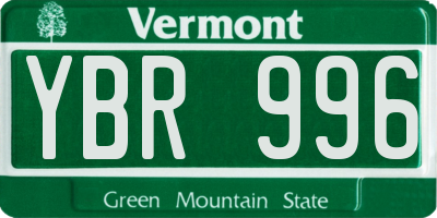 VT license plate YBR996