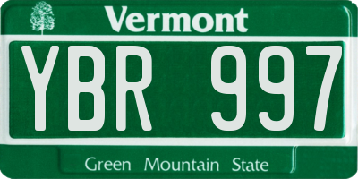 VT license plate YBR997