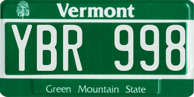 VT license plate YBR998