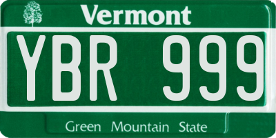 VT license plate YBR999