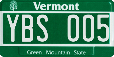VT license plate YBS005