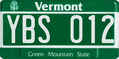VT license plate YBS012