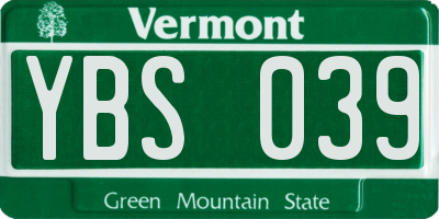 VT license plate YBS039