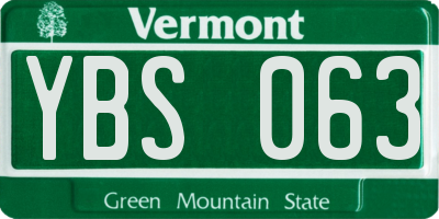 VT license plate YBS063