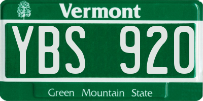 VT license plate YBS920