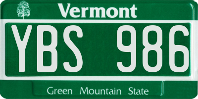 VT license plate YBS986