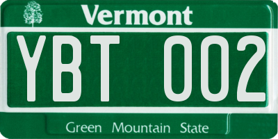 VT license plate YBT002