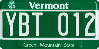 VT license plate YBT012