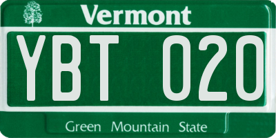 VT license plate YBT020