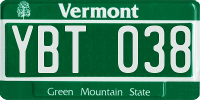 VT license plate YBT038