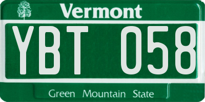 VT license plate YBT058