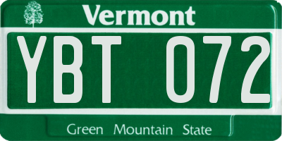 VT license plate YBT072