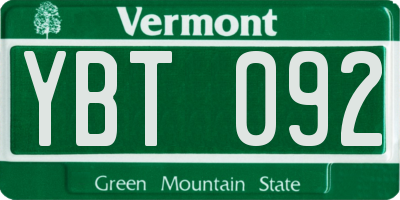 VT license plate YBT092