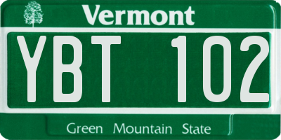 VT license plate YBT102