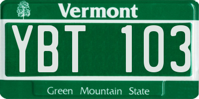 VT license plate YBT103