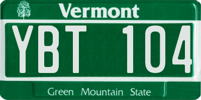 VT license plate YBT104