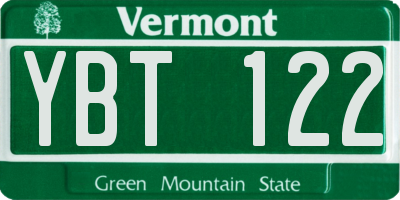 VT license plate YBT122