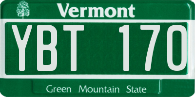 VT license plate YBT170