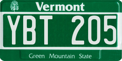 VT license plate YBT205