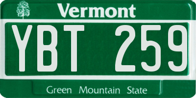 VT license plate YBT259