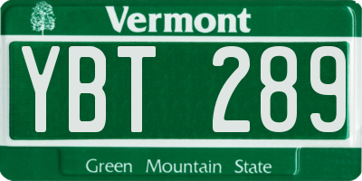 VT license plate YBT289