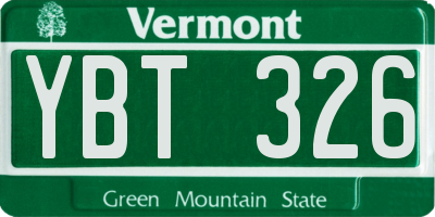 VT license plate YBT326