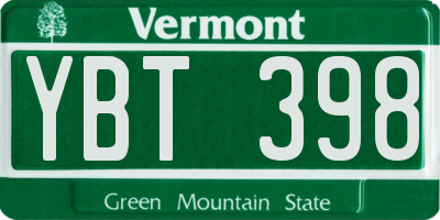 VT license plate YBT398