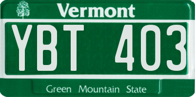 VT license plate YBT403