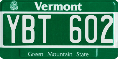 VT license plate YBT602