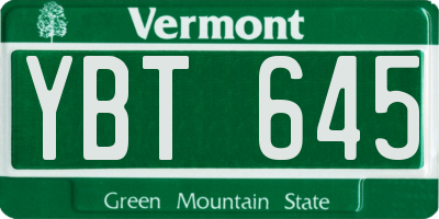 VT license plate YBT645