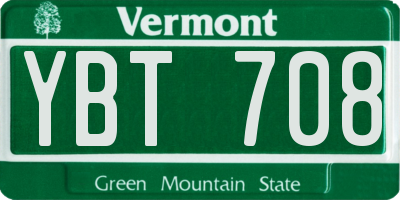 VT license plate YBT708