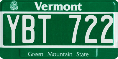 VT license plate YBT722