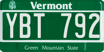 VT license plate YBT792
