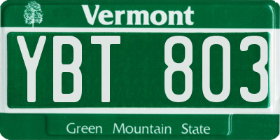 VT license plate YBT803