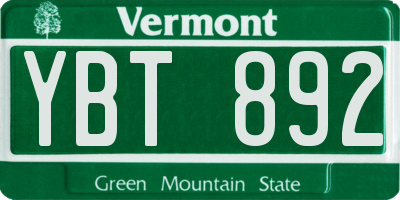 VT license plate YBT892