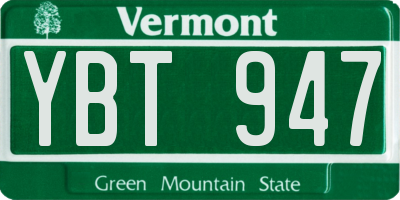 VT license plate YBT947